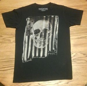 💀 🔥 Ring of Fire Skull USA Flag Shirt Medium Johnny Cash Burning Skull 💀